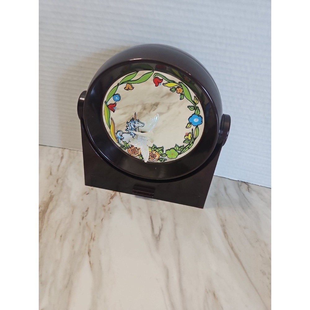 Vtg 70s Yaps Floral Unicorn Vanity Mirror Music Box w/ Drawer Moving Butterfly